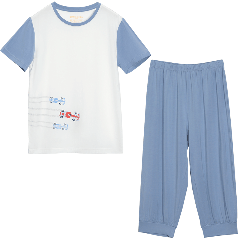 Hodohome Children's Pajamas, Boys' Modal Cool-Feeling Home Wear, Short-Sleeve Round Neck Air Conditioning Suit Set for Boys, 239 140