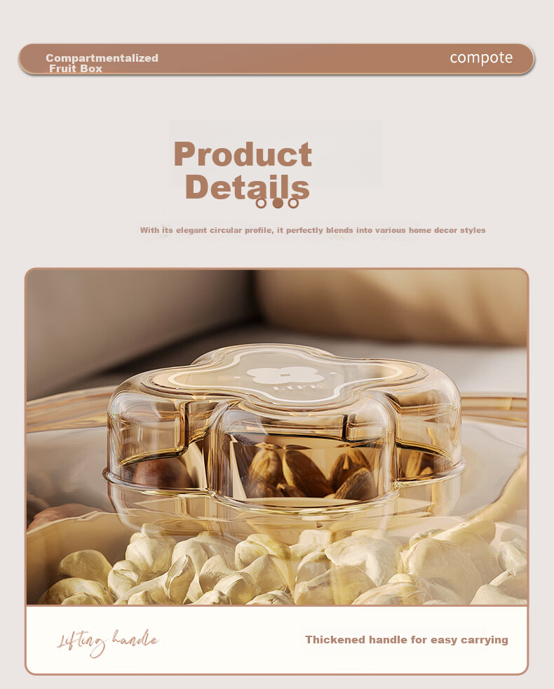 Jinlongxing Candy Box Snack Dried Fruit Plate for Living Room, High-End Feel Nut Fruit Melon Seed Dish, Double-Layer with Lid for Chinese New Year Display 8