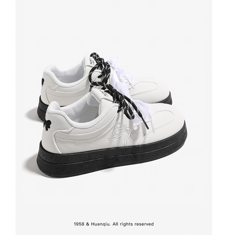HUANQIU Butterfly Bow White Sneakers for Women, Spring 2026 New Style Versatile Puff Shoes Casual Skateboard Shoes Sports Shoes, Pink, Size 40 3