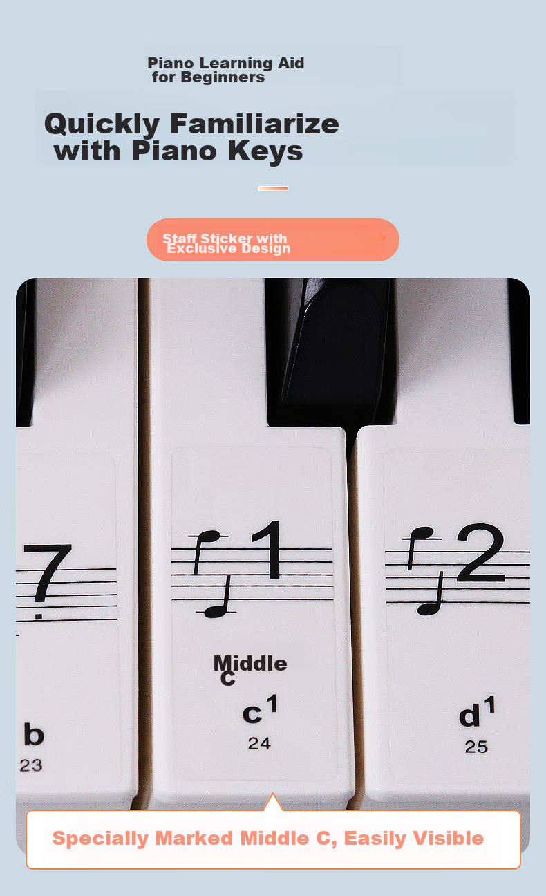 Maneryuepu Piano Keyboard Stickers for 88/61/54 Keys Electronic Keyboard Sticker, No Glue, Staff Paper, Simple Melody Instrument Accessories 9