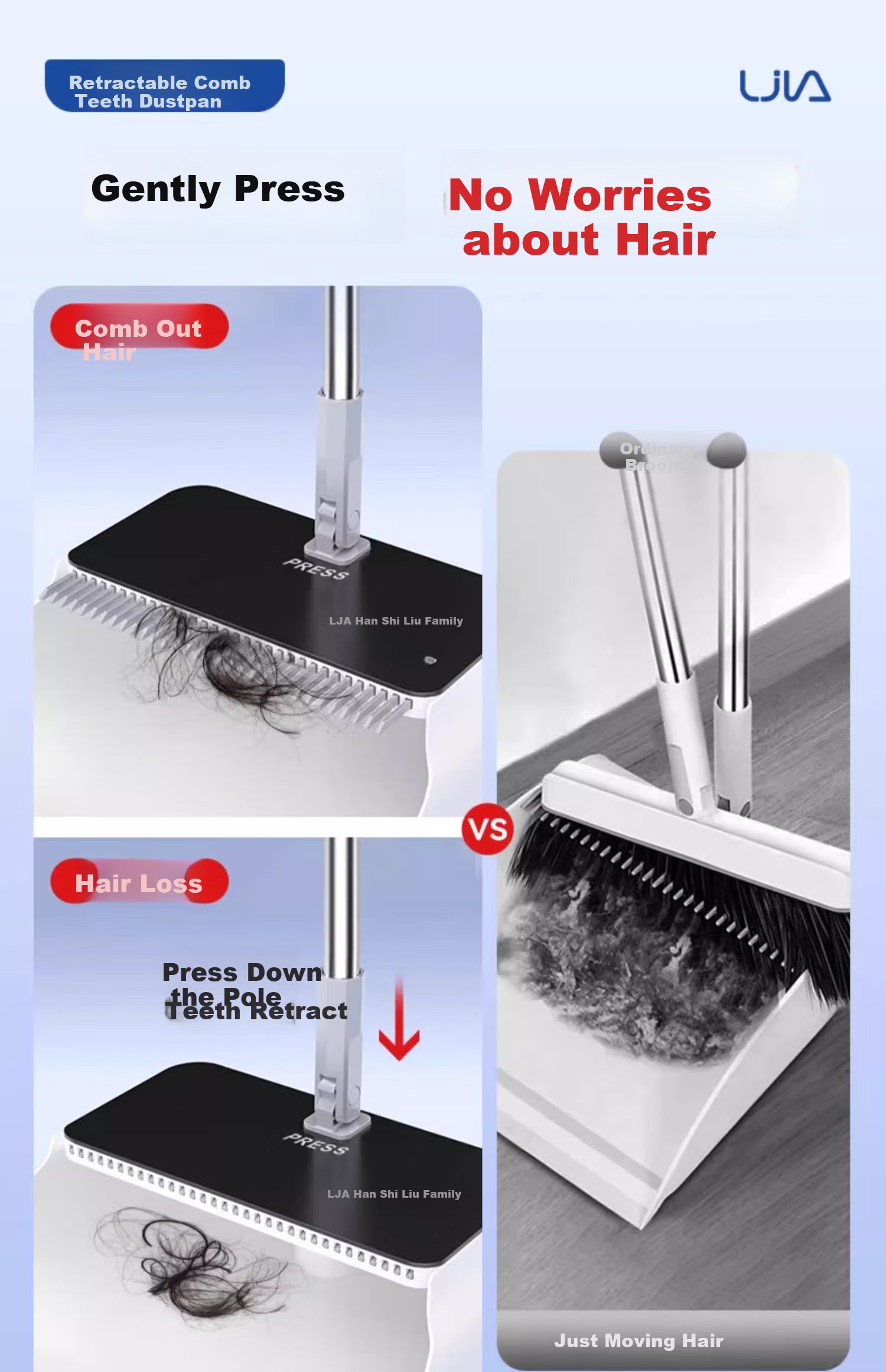 Hanshuijia Broom And Mop Set, Three-Piece Household Cleaning Kit, 42cm Flat Floor Mop, Dustpan, Water Scraper, Combination Cleaning Tools Set 2