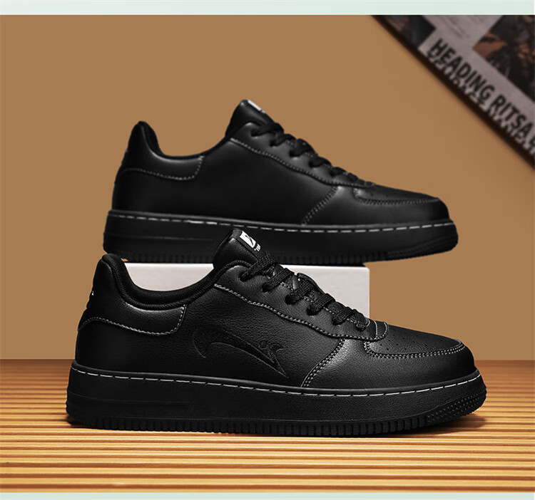 Guirenniao Men's Sneakers, Low-Top Soft-Soled Versatile Casual Shoes, Classic White Shoes, All Black, Size 44 12