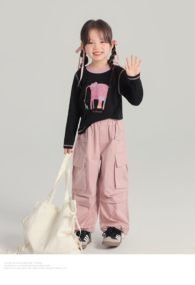 Budinghalu Girls' Versatile Sweet Cute Long-Sleeve T-Shirt, Spring And Autumn New Style, for Older Children, Fashionable Contrasting Color Cartoon Round Neck Base Shirt 14