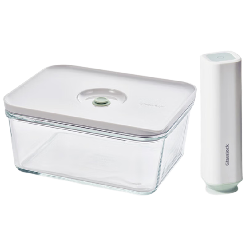 GLASSLOCK Vacuum Storage Container, Large Capacity Food Preservation Box for Home Use, Microwave-Safe Storage Container, 2300ml + Electric Pump