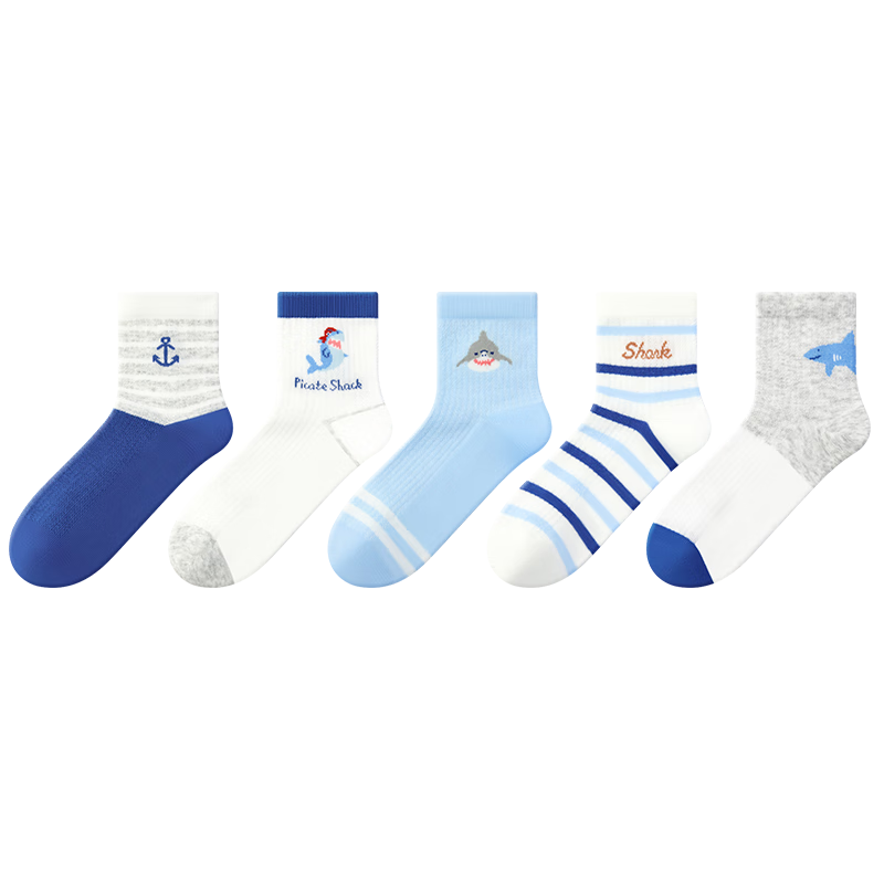 Beibi Children's Socks for Boys, Pure Cotton Class A Anti-Odor Sweat-Absorbing Thick Thin Mesh Mid-Calf Socks for Toddlers And Kids in Spring And Summer