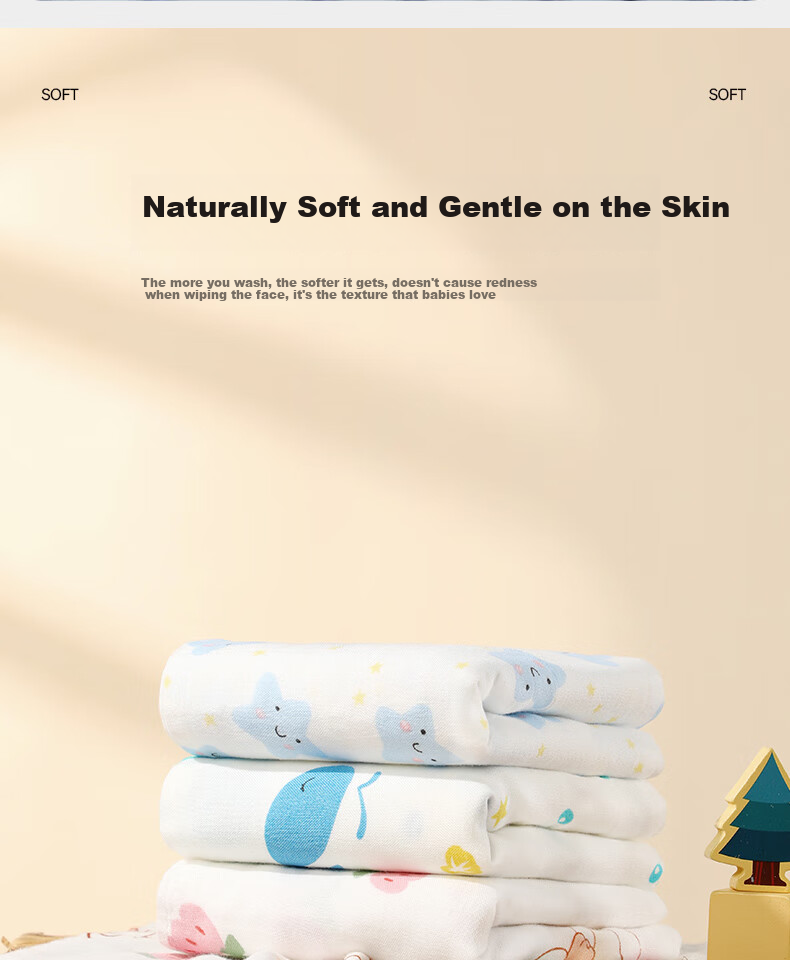 Grace Class A Pure Cotton Towel for Children, Skin-Friendly, Super Absorbent, Animal Print Face Towel, Pack of Four, Sports 4