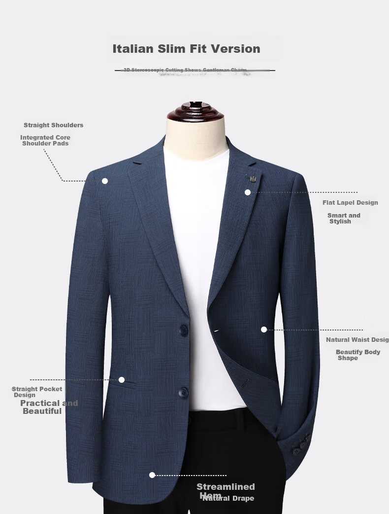 FIRS Men's Suit, Slim Fit Spring And Autumn Style, Business Casual Elastic Blazer for Young Men, Professional Outerwear Jacket, Suit Coat 3