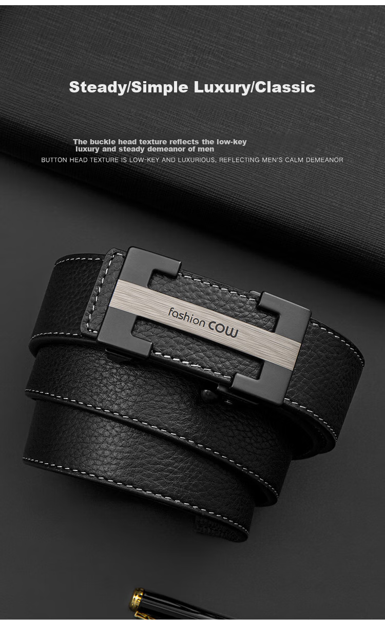 COW Men's Automatic Buckle Genuine Leather Casual Top-Grain Cowhide Belt, Gift Box for Boyfriend Or Father, 998 Black 5