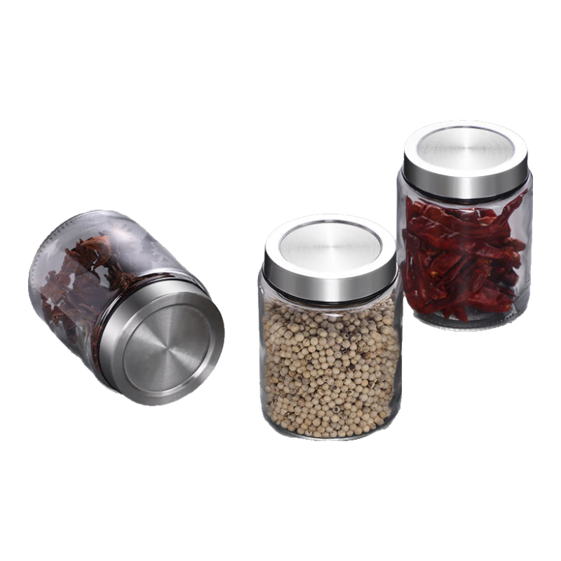 Baijie Airtight Seasoning Containers, Spice Jars, Glass Spice Bottles Set, Kitchen Salt Shakers, Spice Containers, Moisture-Proof Stainless Steel Storage Boxes