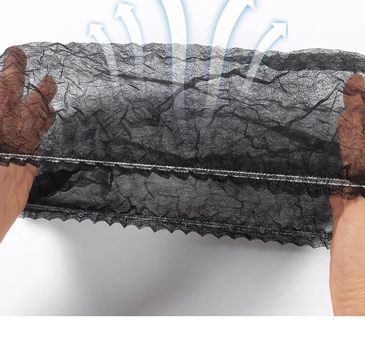 Minggu Disposable Head Cover Kitchen Dustproof Strip Cap Mesh Cap Non-woven Dustproof Black Double Rib 100pcs CW184924 1