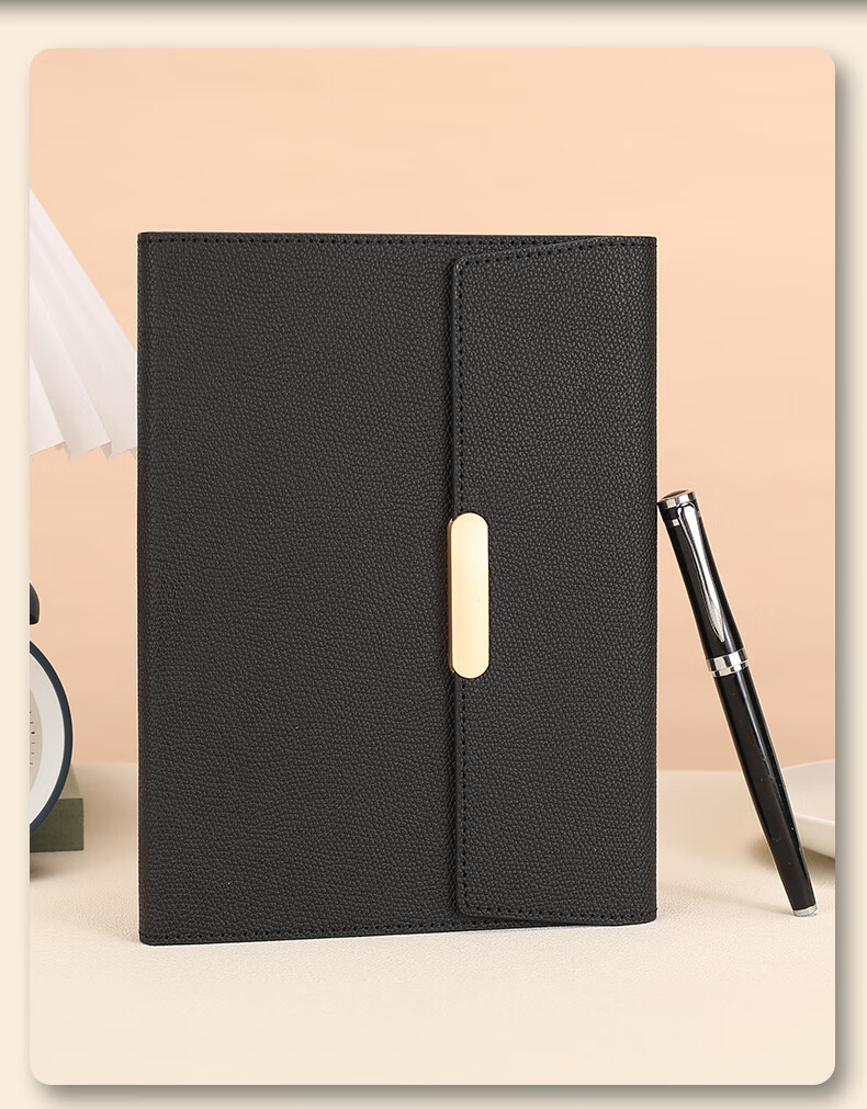 Zhongjianwenju A5 Notebook with Three-Fold Clasp, Business Office Quality Leather Cover, Meeting Journal Diary, Customizable Office Stationery, A5 Brown 61-25 Simple 11