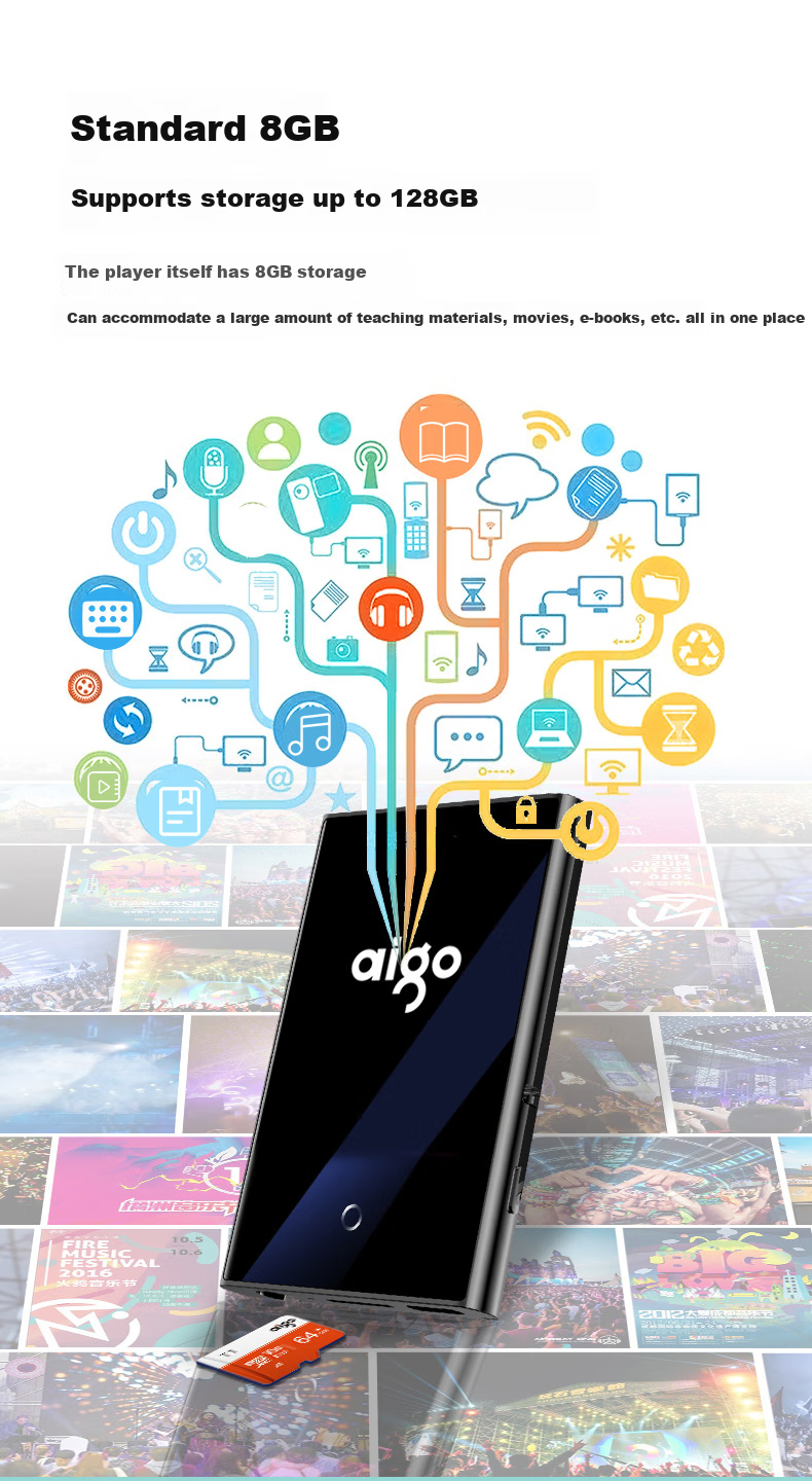 Aigo MP3-502 8GB English-Chinese Dictionary Speaker, Full Touch Screen MP4/MP5 Lossless Music HIFI Player, Portable English Learning Device for Students, Sports-Friendly Portable Metal Gray 7