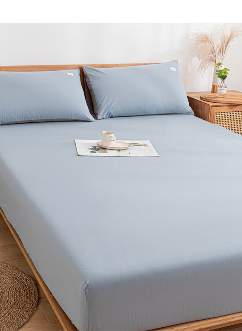 Wuyinliangpin Class A Pure Cotton Fitted Sheet, Single Piece Cotton Mattress Protector Cover, All-Inclusive Dustproof Cover, Lake Blue, 1.8 Meters 1