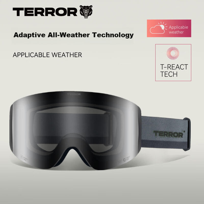 TERROR Ski Goggles with Photochromic Lenses, Double-Layer Anti-Fog Snow Goggles with Magnetic Attachment