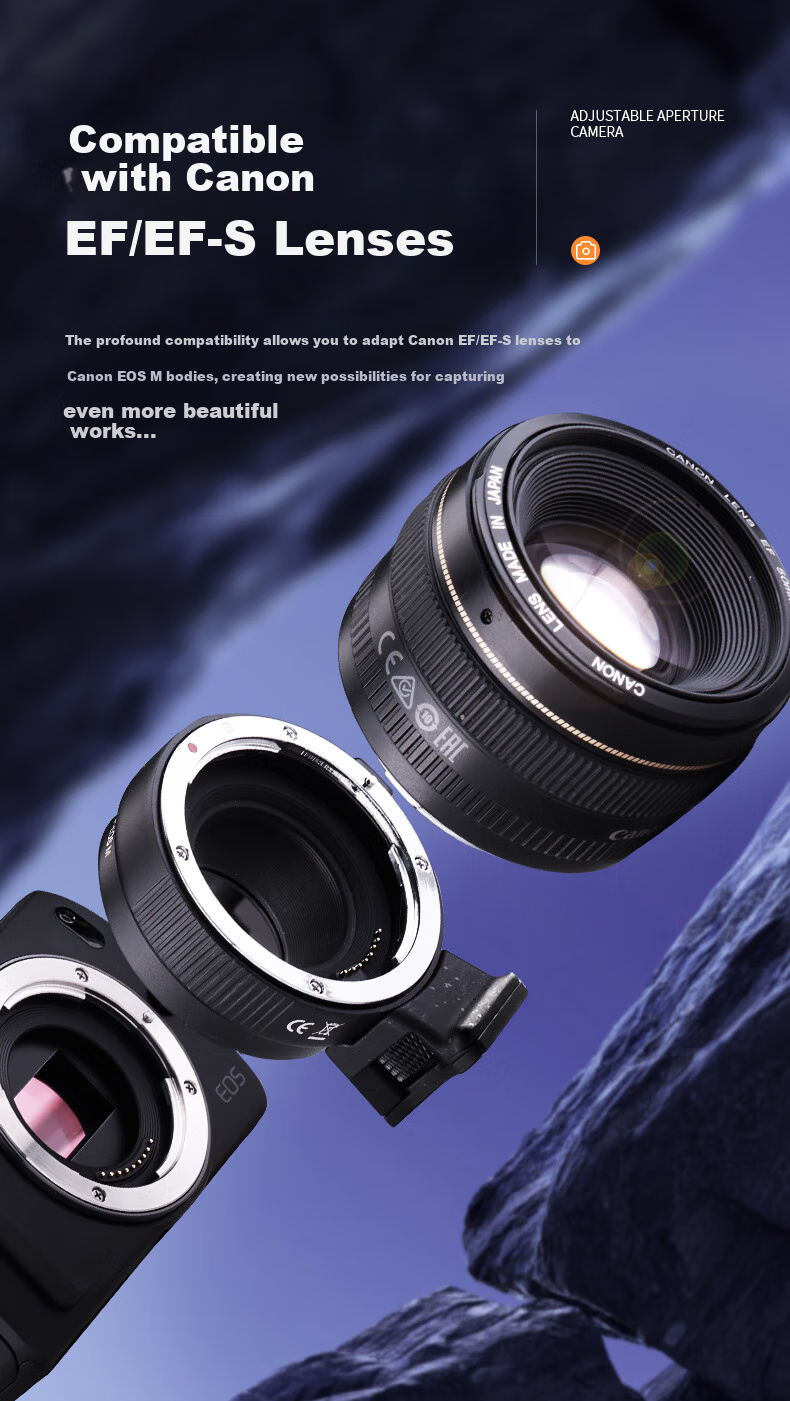 JIAHUACAI EF-EOSM Adapter Ring for Canon M50 M3 M100 M6 II Mirrorless Cameras, EF DSLR Lens, Small Phlegm Cup Adapter, Auto Focus, Canon M Mount 3