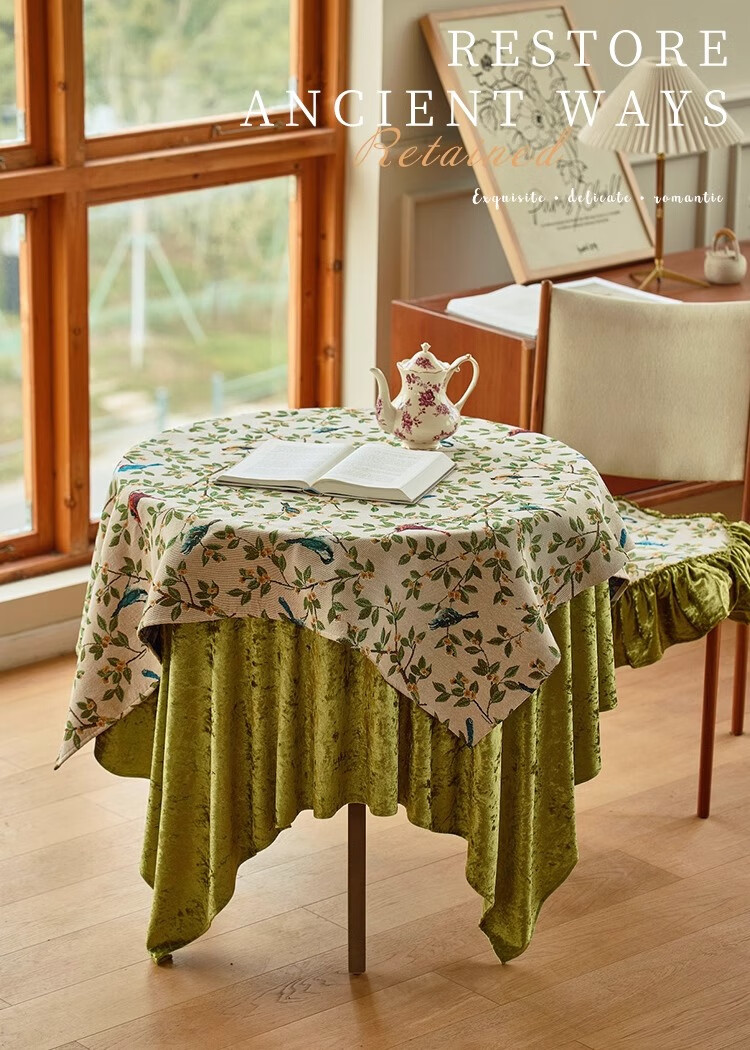Yinshang American-Style Light Luxury Round Table Cloth, Instagram-Style Green Dining Table Cover, Coffee Table Round Table Tablecloth, 90*90cm 1