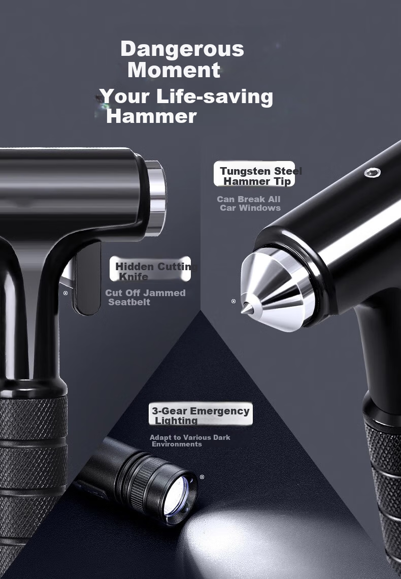 Boergai Car Safety Hammer, Window Breaker Tool, In-Car Escape Rescue Hammer, High-Intensity Flashlight, Multi-Functional Vehicle Window Breaker Safety Hammer 1