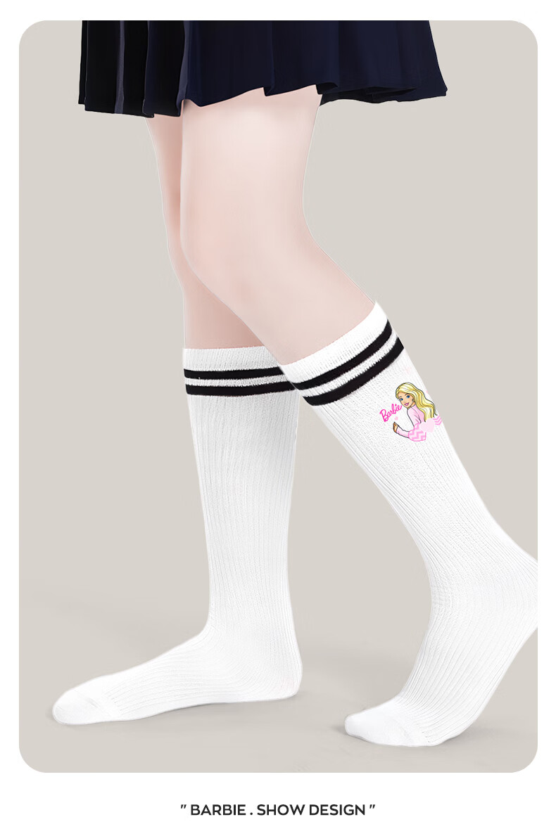 Barbie Girls' Mid-Calf Socks, Children's Long Socks, Baby High Socks, Little Girls' Preppy Style Thin Spring And Autumn Long Socks 6