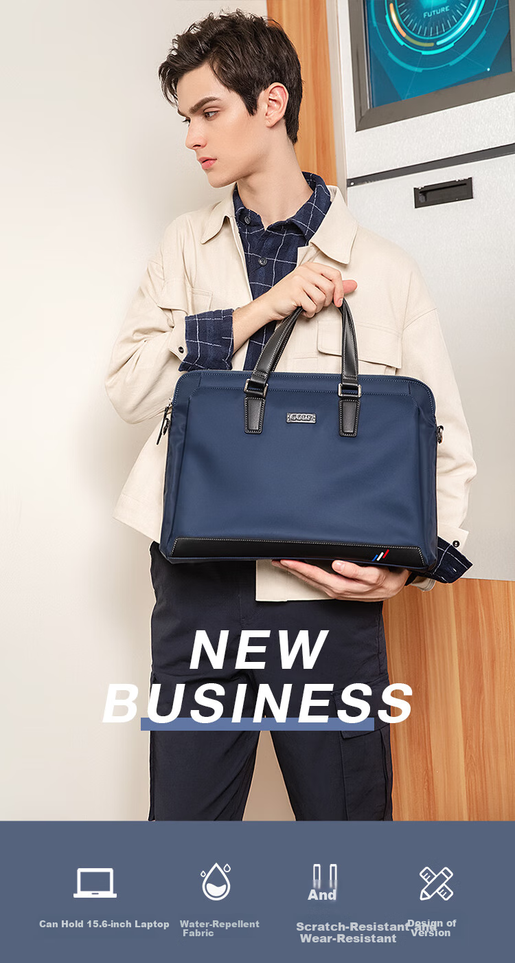 GOLF Business Briefcase for Men, Stylish Nylon Water-Resistant Large Capacity Handbag, Multifunctional Horizontal Style Shoulder Crossbody Casual Men's Bag 5I568364J Blue with Black 1