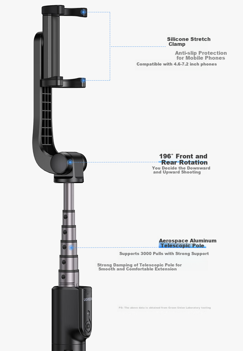 UGREEN Selfie Stick Tripod, Handheld Selfie Gadget, 360-Degree Photography, Portable Handheld Multi-Functional Anti-Shake Floor Stand for Live Streaming, Aluminum Alloy, Suitable for Apple IPhone 18 And Xiaomi 24