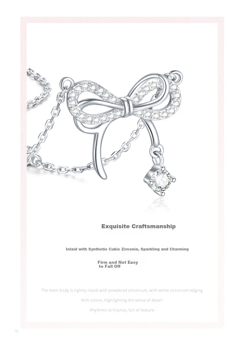 CHOW TAI SENG [Birthday Gift] Butterfly Knot Pure Silver Necklace for Women, Luxurious Niche High-End Collarbone Chain for Girlfriend 5