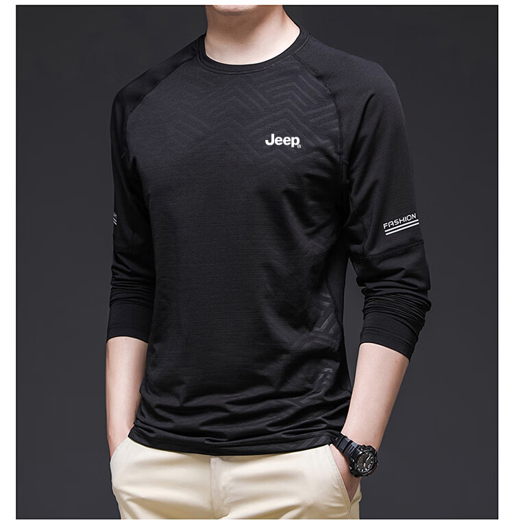 JEEP Men's Long-Sleeve T-Shirt, Casual Round Neck Undershirt for Spring And Autumn, Men's Clothing 702095, Dark Gray, Size M 8