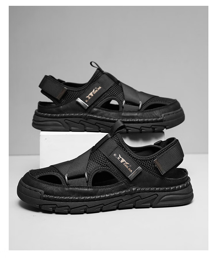 G.N.Shi Jia Men's Sandals, Summer Outdoor Wear, Breathable Beach Shoes, Soft Leather And Sole, Outdoor Water-Friendly Casual Closed-Toe Shoes 4