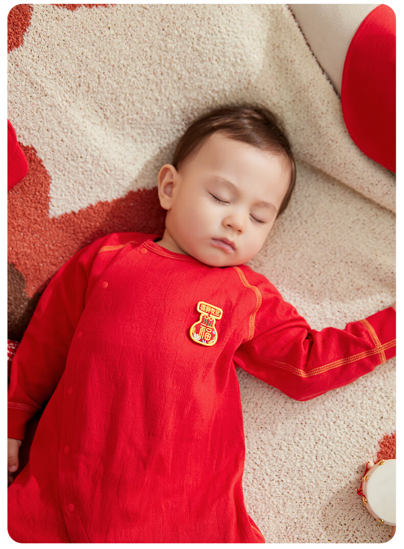 Wismorni Baby Romper, Spring And Autumn Festive Infant Clothing, Full Moon Outfit, Onesie, Red 3