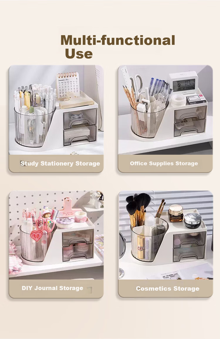 Jinzhi Multifunctional Rotatable Pen Holder/moonlight White, Large Capacity Storage Box, Student Desktop Children's Desk Organizer, Office Multi-Functional Pen Container, Cosmetic Storage Box 5