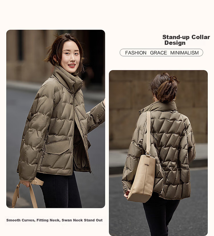 Dme [Xueyu Manyou] Winter Lightweight 90% Duck Down, Geometric Squeeze Fabric, Concealing, Warm, Short Women's down Jacket 3