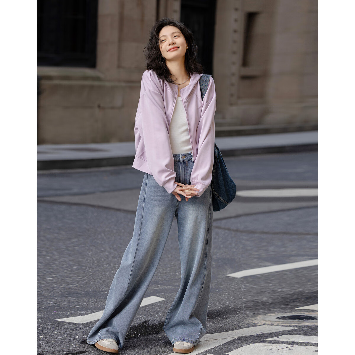 Dme [Low-Saturation Outfit] Spring Simple Style, Pressed Line Design, Casual Hooded Loose-Fitting, Slimming, Comfortable Women's Jacket