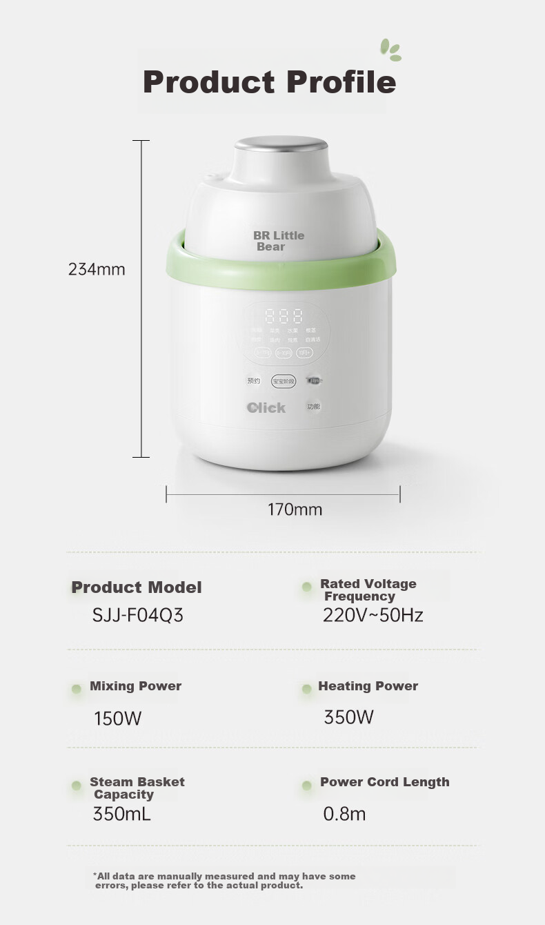 Bear Baby Food Processor Waterless Blending Steaming Cooking Multi-Function Age-Appropriate Puree Maker with Dual Cups 17