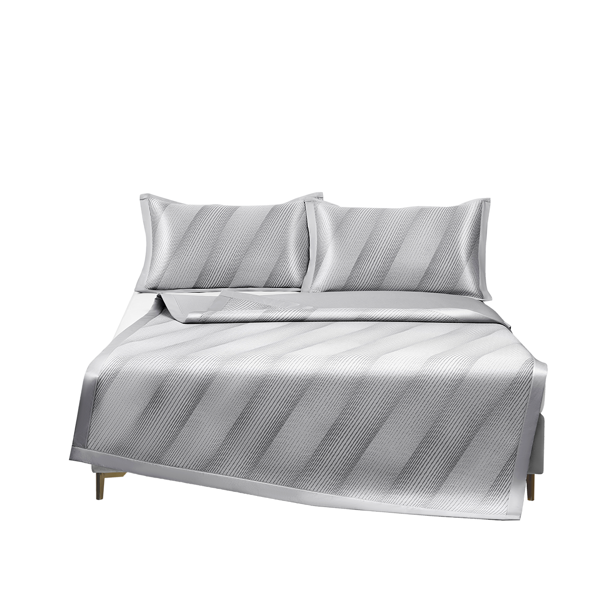 LUOLAI Home Textiles, Jianshang A-Grade High-End Carbon Light Washable Ice Silk Mat Set, Three-Piece Strip Style, Gray, 150*200
