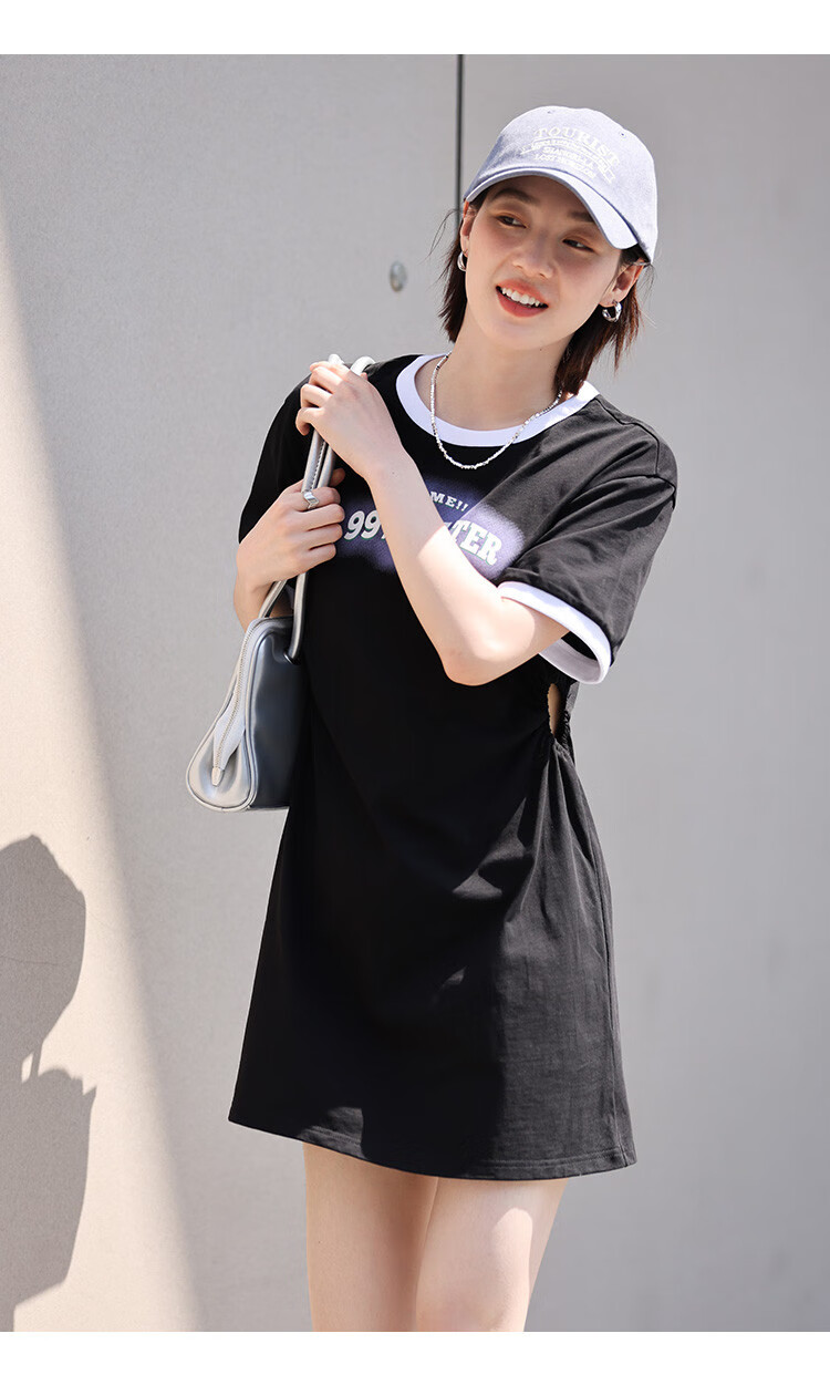 Dme [Low-Cut Dress] Summer Round Neck Short-Sleeve Dress with Hollow-Out Waist Desig 15