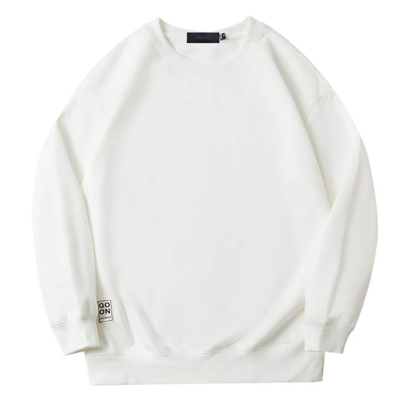 LIMENG Japanese Style Loose Fit Men's Sweatshirt Spring Autumn Crew Neck Pullover Long Sleeve Trendy Jacket White XXL