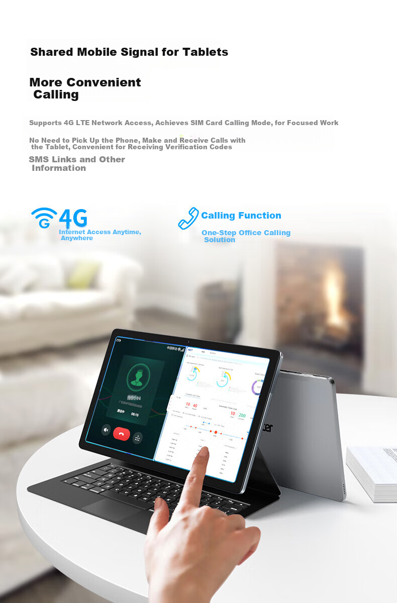 Acer Pad, 10.4-Inch Tablet, 2K High-Definition Full-Screen Display, 4G SIM Card Slot, All-Network Compatible, Low Blue Light Eye Protection, Tablet Computer, IPad, 8GB RAM + 256GB Storage, Gray Color 6