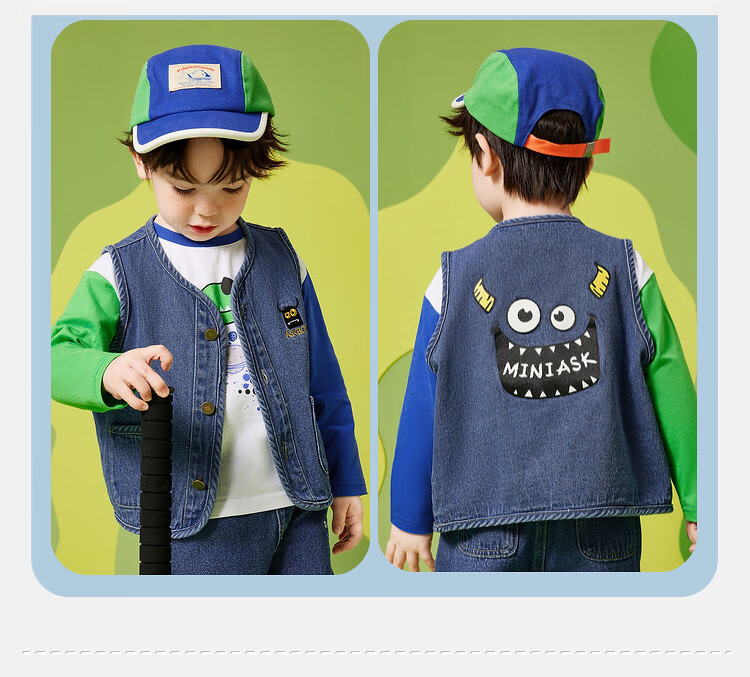 ASK JUNIOR Boys' Vest, 2026 Autumn Toddler Cartoon Letter Print Children's Waistcoat Jacket Vest Top, Blue, Size 100 4