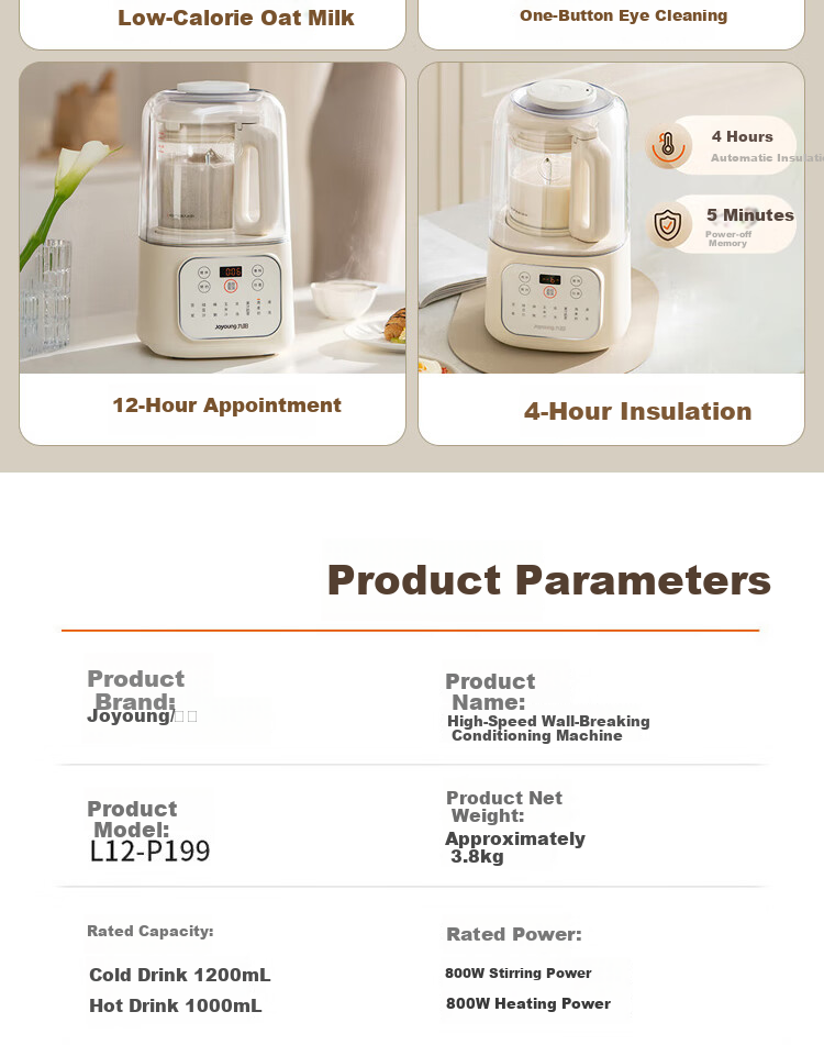 Joyoung Home Use 1.2L Programmable Blender Soy Milk Maker with One-Button Cleaning High-Speed Blender L12-P199 9