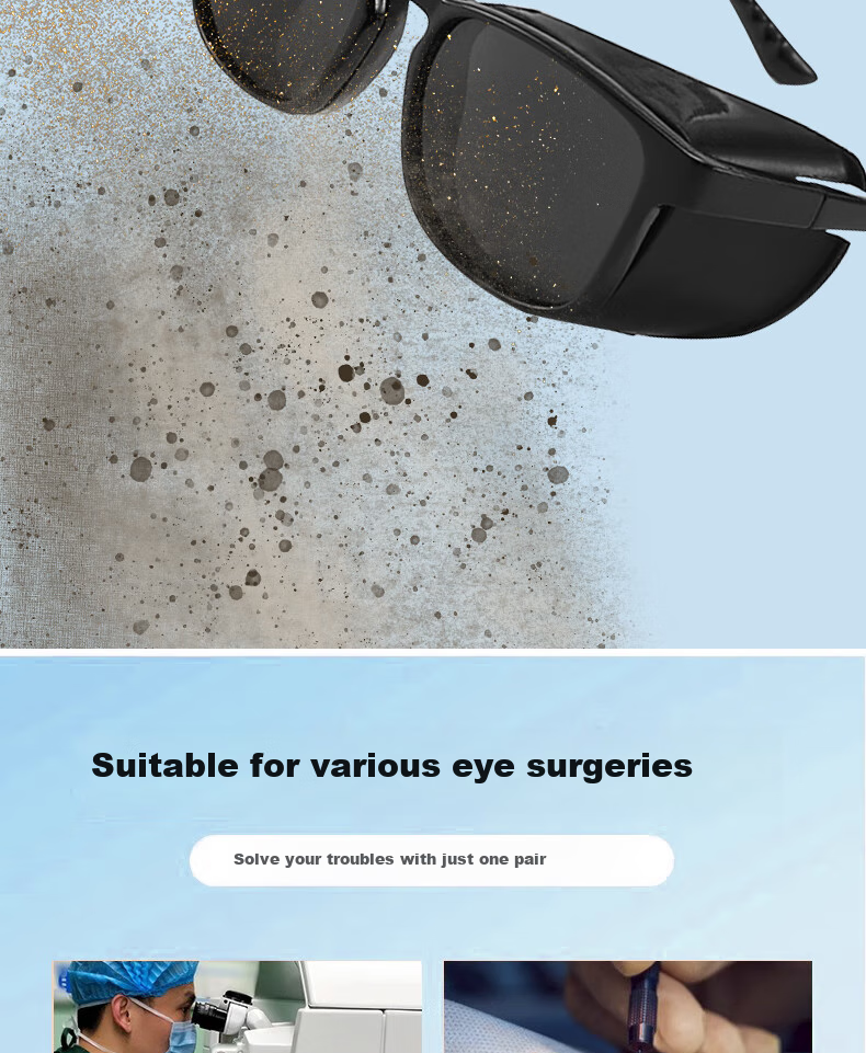 Cuntiandaofu Safety Glasses, Shower Room Mirror, Anti-Pollen And Dust Protection, Cataract Surgery Postoperative Specialized Glasses, Black Frame with Polarized Gray Lenses 10
