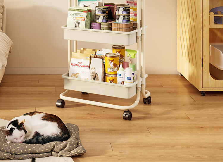 Yicainianhua Pet Supplies Storage Rack, Floor-Standing Movable Living Room Snack Cart, Baby Goods Shelf 1077 5