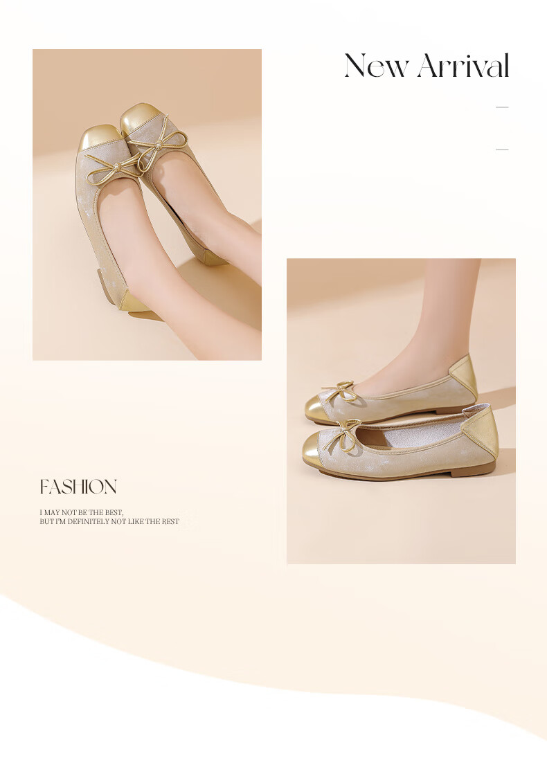 DAPHNE Gentle And Elegant Flat Spring Korean-Style Girls' Shoes with Patchwork Bow And Egg Roll Design, Women's Flats, Apricot Color, Size 40 11