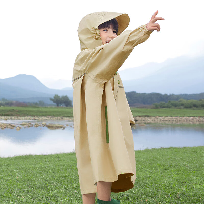 Lemon Baby Kids Raincoat Elementary School Rain Poncho Unisex Children Schoolwear with Backpack Cover Full Body Waterproof Suit Light Khaki XL