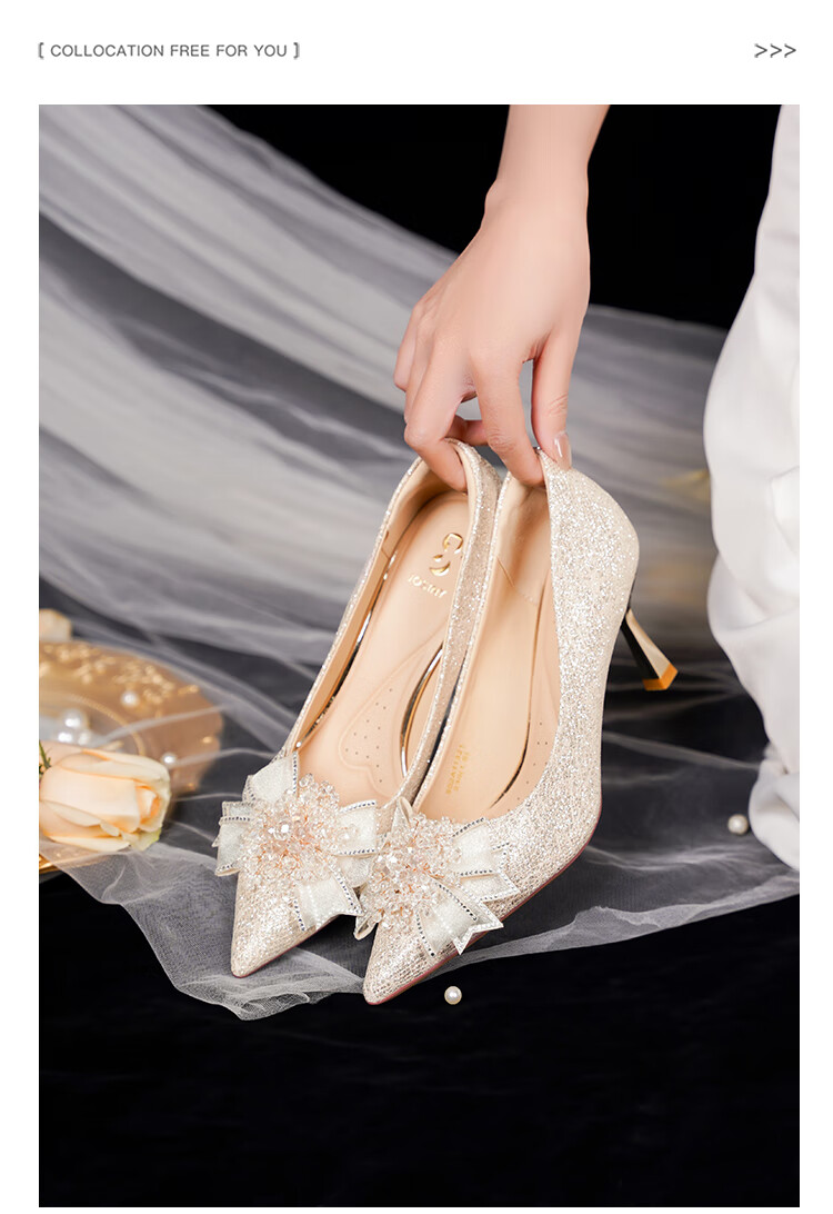 Josiny Pointed High Heels for Women, Thin Stiletto 2026 New Style, Beautiful Wedding Shoes, Bride Shoes, Champagne Color, Engagement Single Shoes, Champagne Gold, Size 34 2