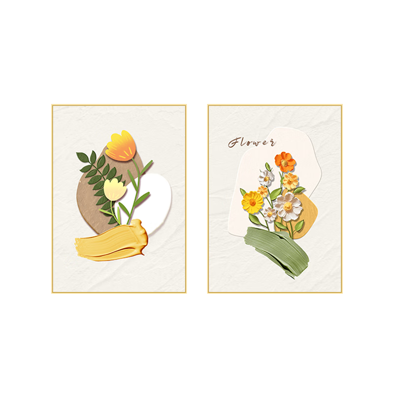 Mao Jiu Jiang Restaurant Decorative Painting Floral Greenery Two-Piece Cream Style Living Room Corridor Hanging Art High-End Living Room Dining Room