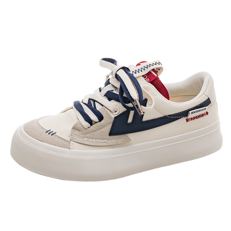 Huili Official Women's Sneakers, New Summer 2026 Style, Thick-Soled Breathable Canvas Shoes for Women, Beige And Navy Blue, Size 36