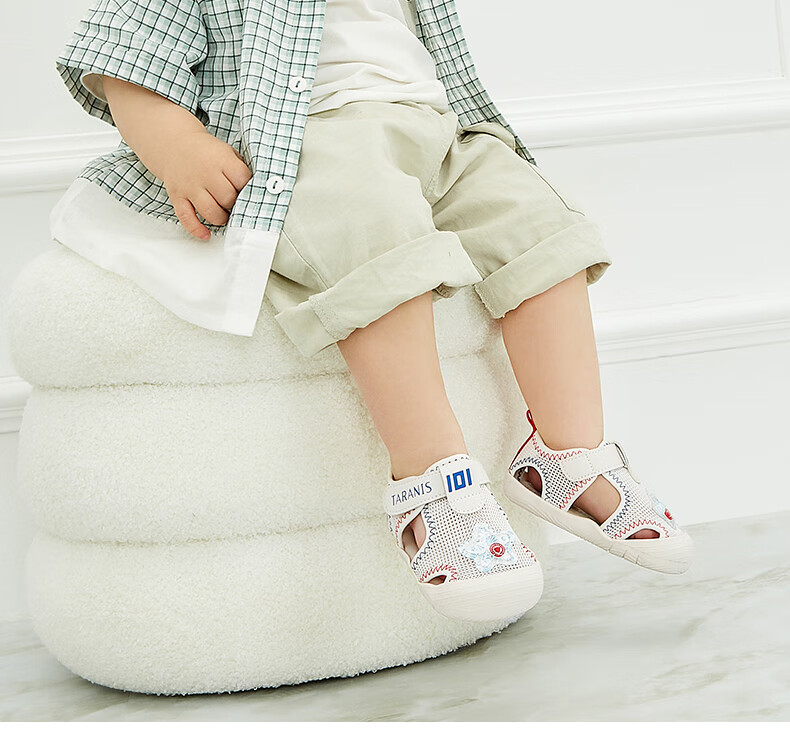 Tilanis Summer Infant Toddler Pre-Walking Breathable Learning Shoes Functional Shoes Boys Girls Non-Slip Sandals White/Apricot Size 23 12