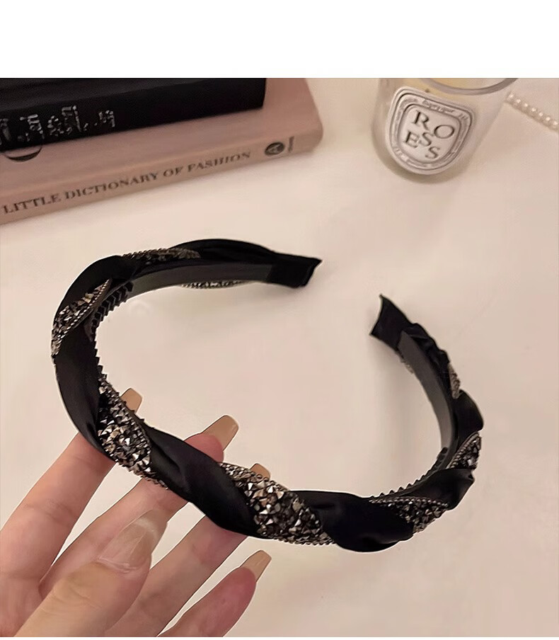 Xiangwan Vintage Rhinestone Headband Black Hair Clip Elegant Women's Headband Mid-Autumn Gift 3