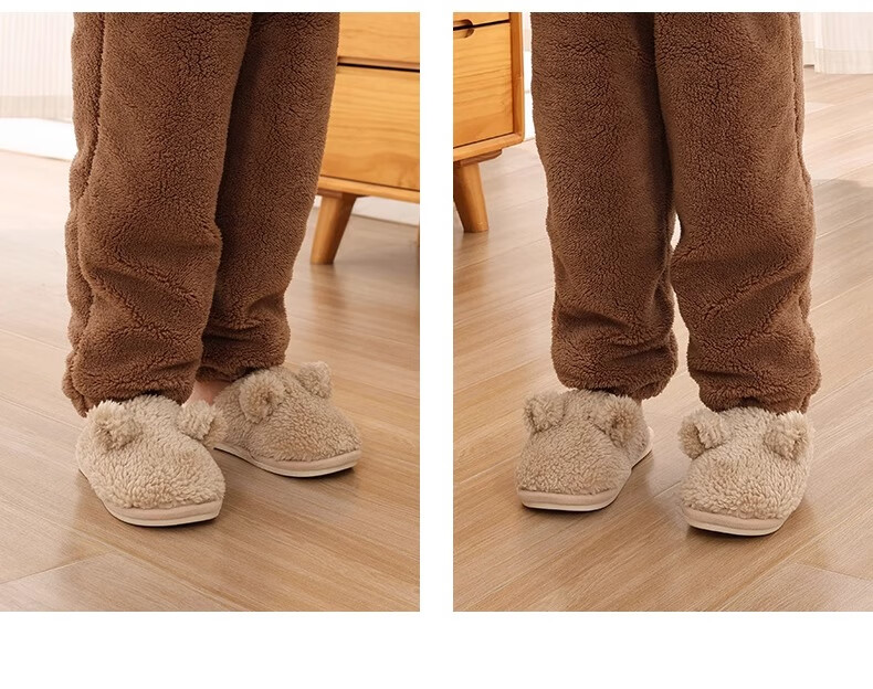 Banbi Children's Slippers, Autumn And Winter Warm Indoor Non-Slip Plush Cotton Shoes for Boys And Girls, Light Khaki, Size 33-34 7