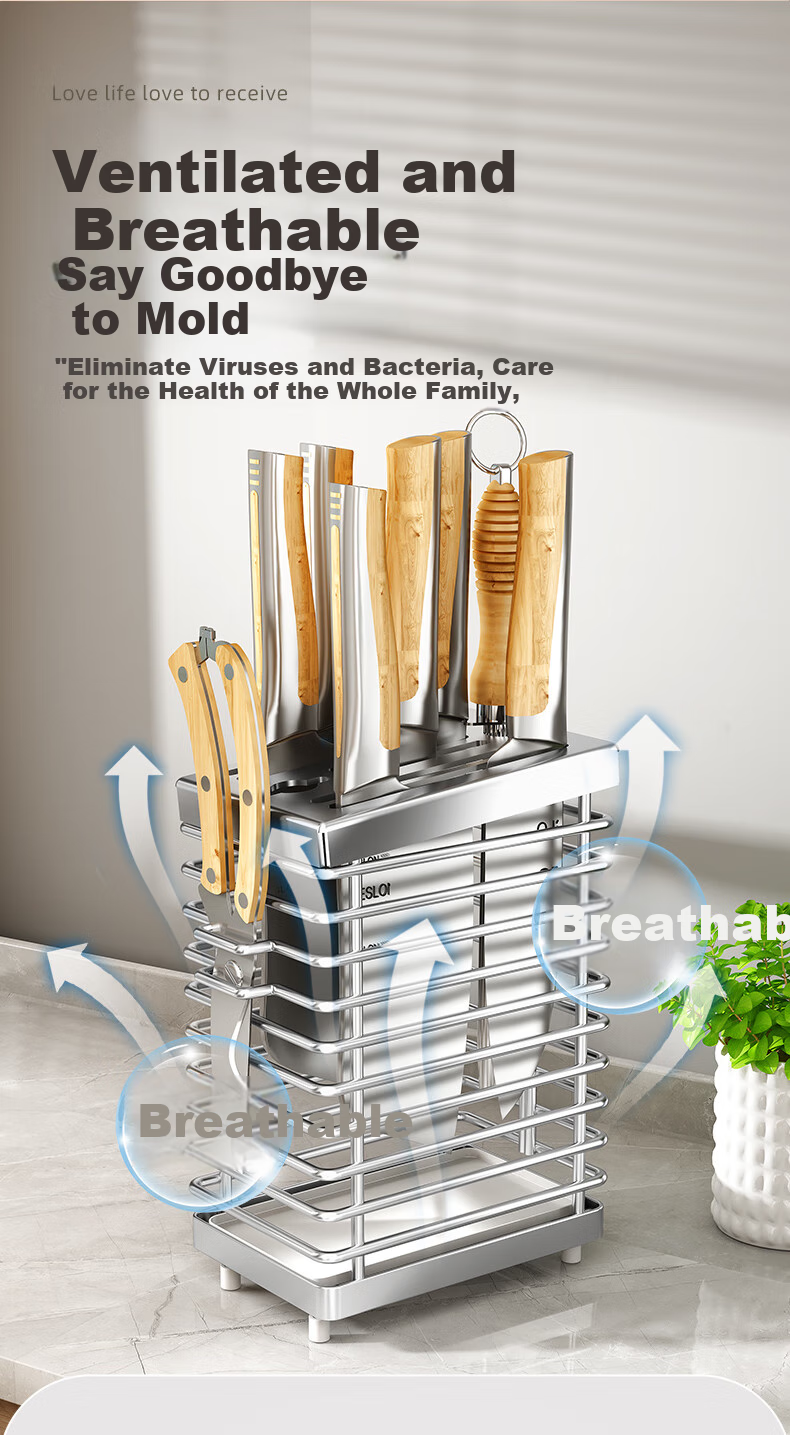 Shuaishi Kitchen Stainless Steel Knife Holder, Cutting Board Storage Rack, Chopsticks And Spoon Organizer, Utensil Storage Shelf, Knife Stand, Countertop Draining Rack 3