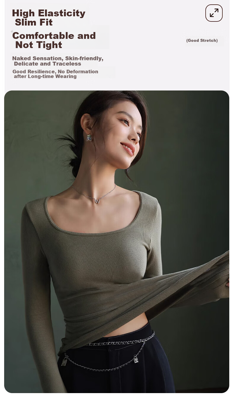 LangSha Women's Base Layer Top, Fall/Winter New Arrival, No Bra Needed, Thickened Fleece, Square Neckline, Slim Fit, Long Sleeves, Warm Outerwear 16